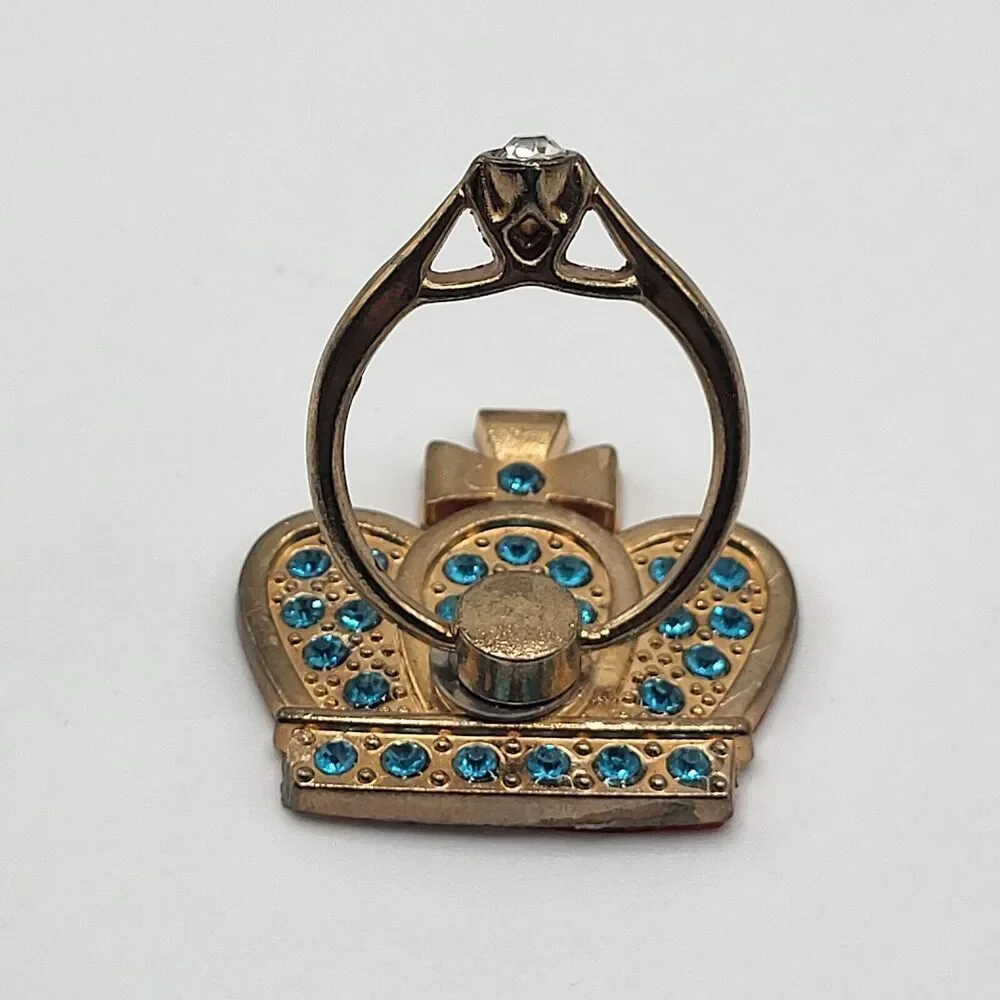 Goldtone Crown Ring Rhinestone Cellphone Hand Loop 1.25in